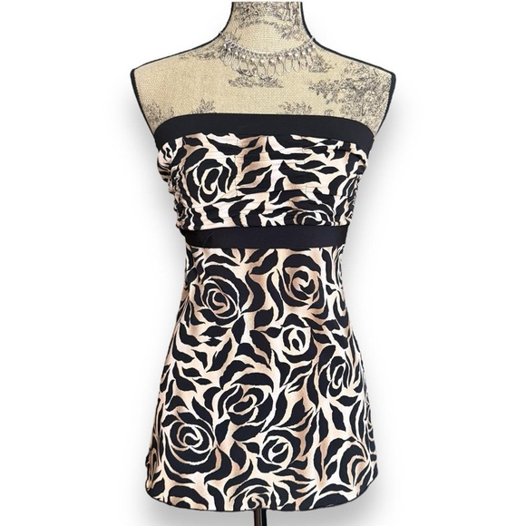 Vintage Tops - Vintage Floral Black and Tan Tube Top Size S